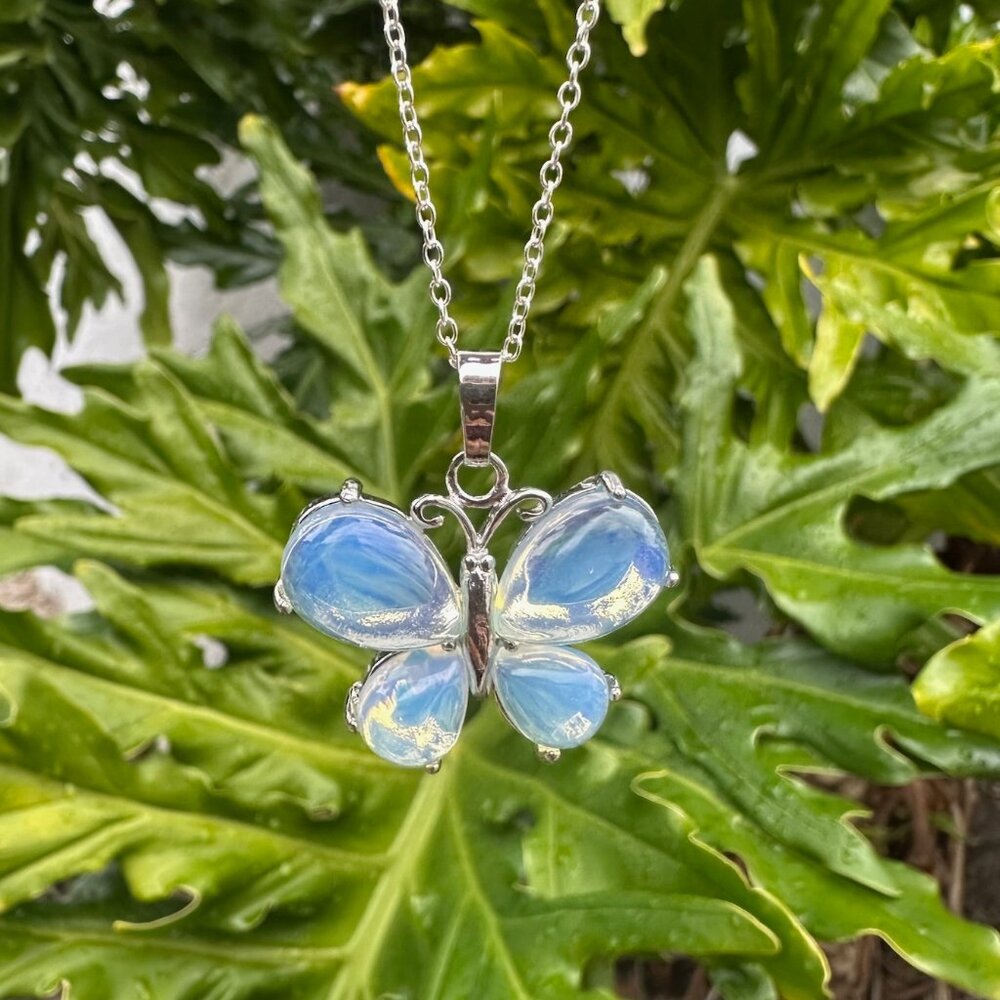 NEW Clear Opalite Butterfly Pendant Necklace